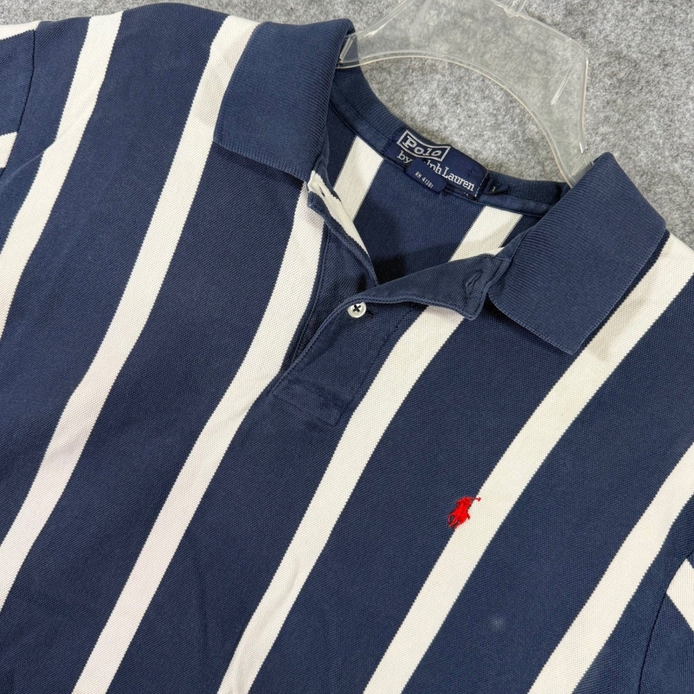 Polo Ralph Lauren Polo Shirt Mens Large Blue White Striped Short Sleeve Pony